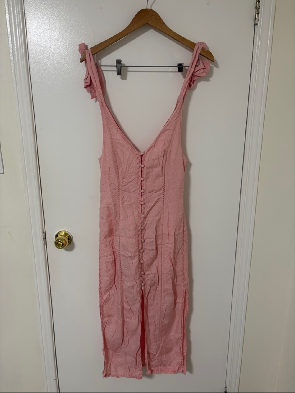 REVOLVE Pink Button-Front Midi Dress with Tie Straps